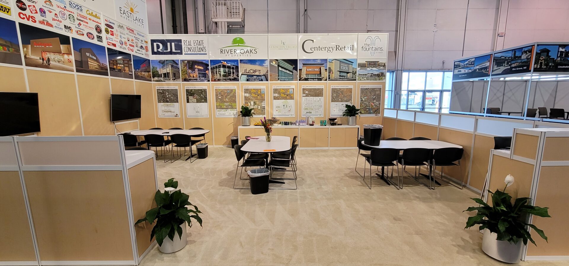 A real estate booth with furniture